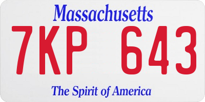 MA license plate 7KP643