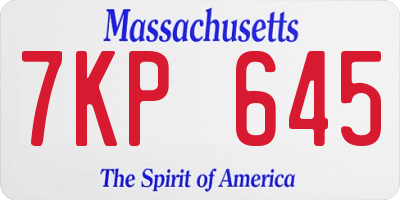 MA license plate 7KP645