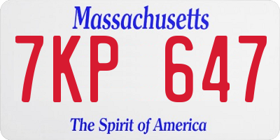 MA license plate 7KP647