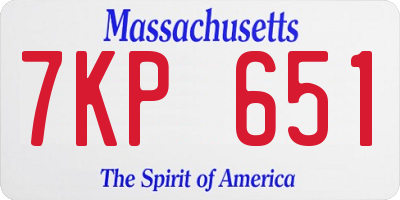 MA license plate 7KP651