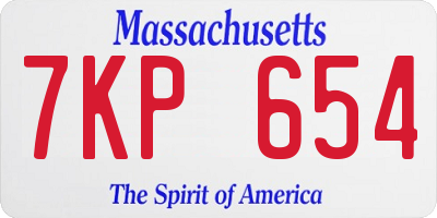 MA license plate 7KP654