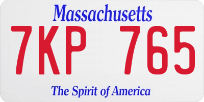 MA license plate 7KP765