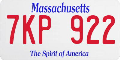 MA license plate 7KP922