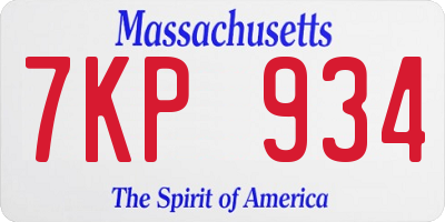 MA license plate 7KP934