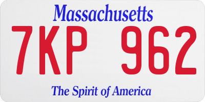 MA license plate 7KP962