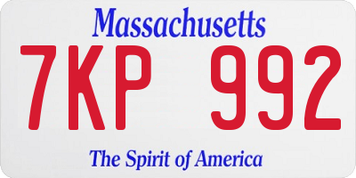 MA license plate 7KP992