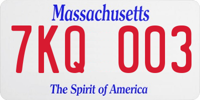MA license plate 7KQ003
