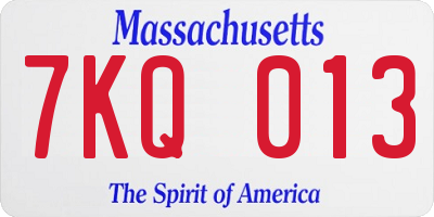 MA license plate 7KQ013
