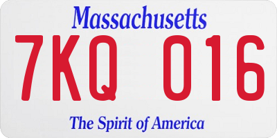 MA license plate 7KQ016