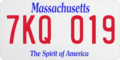 MA license plate 7KQ019