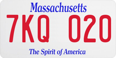 MA license plate 7KQ020