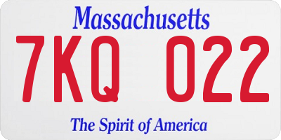MA license plate 7KQ022