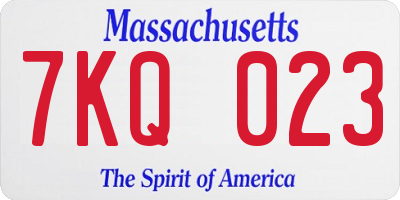 MA license plate 7KQ023