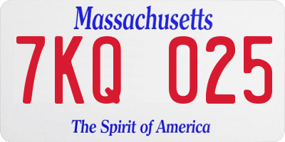 MA license plate 7KQ025