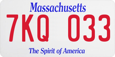 MA license plate 7KQ033