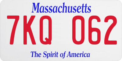 MA license plate 7KQ062
