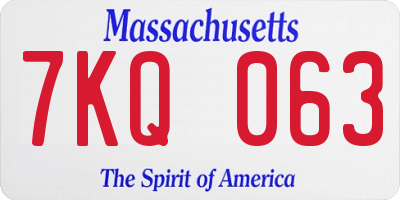 MA license plate 7KQ063