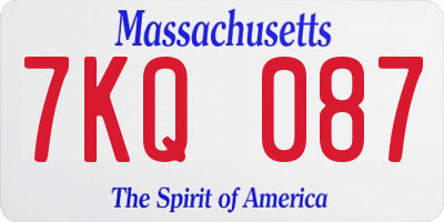 MA license plate 7KQ087