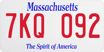 MA license plate 7KQ092