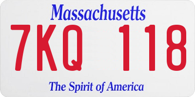 MA license plate 7KQ118