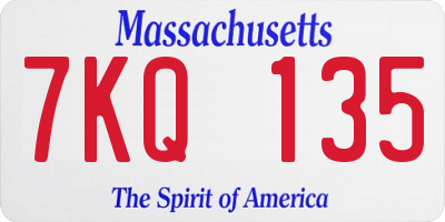 MA license plate 7KQ135