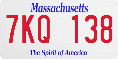 MA license plate 7KQ138