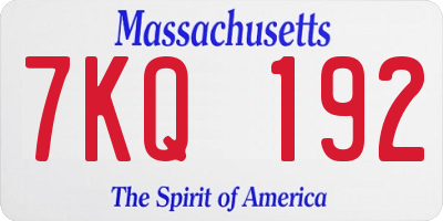 MA license plate 7KQ192