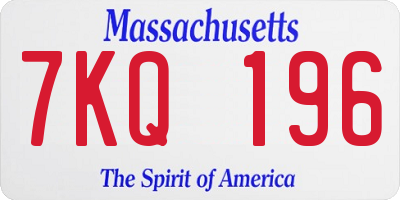 MA license plate 7KQ196