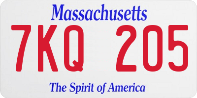 MA license plate 7KQ205