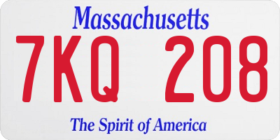 MA license plate 7KQ208
