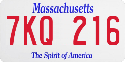 MA license plate 7KQ216