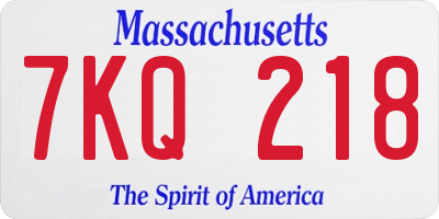 MA license plate 7KQ218