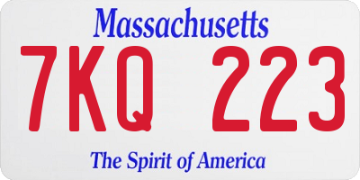 MA license plate 7KQ223