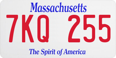 MA license plate 7KQ255