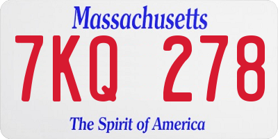 MA license plate 7KQ278