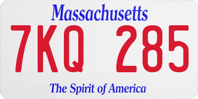 MA license plate 7KQ285