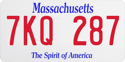 MA license plate 7KQ287