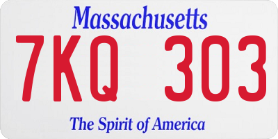 MA license plate 7KQ303