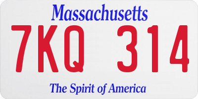 MA license plate 7KQ314