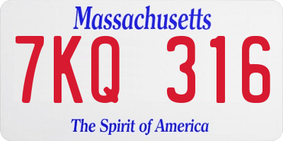 MA license plate 7KQ316