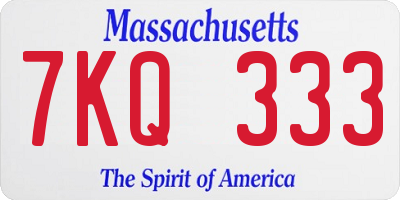 MA license plate 7KQ333