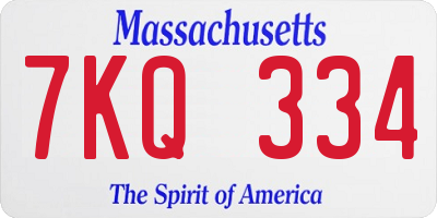 MA license plate 7KQ334