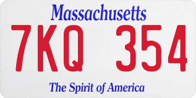 MA license plate 7KQ354