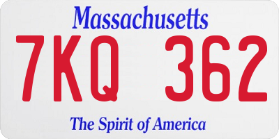 MA license plate 7KQ362