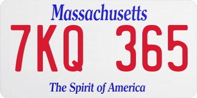 MA license plate 7KQ365