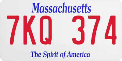 MA license plate 7KQ374