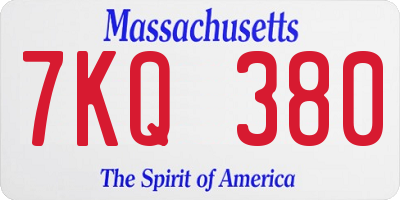 MA license plate 7KQ380