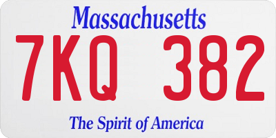 MA license plate 7KQ382