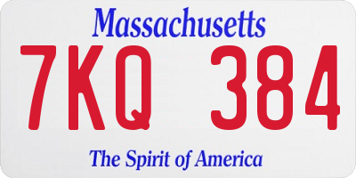 MA license plate 7KQ384