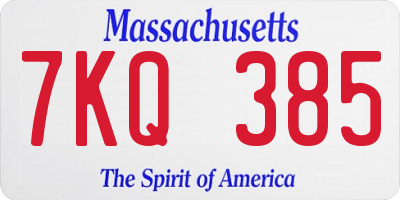 MA license plate 7KQ385